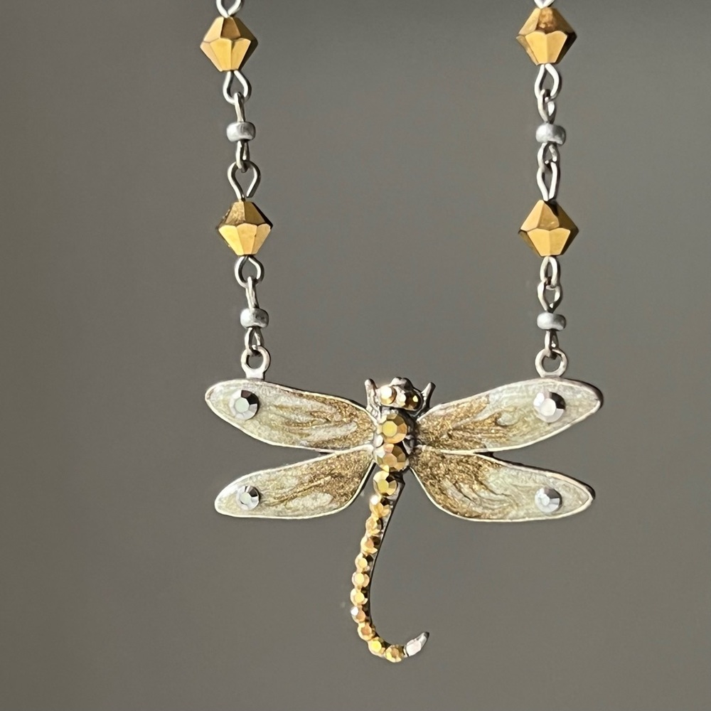 Vintage Dragonfly necklace and earrings jewelry set.